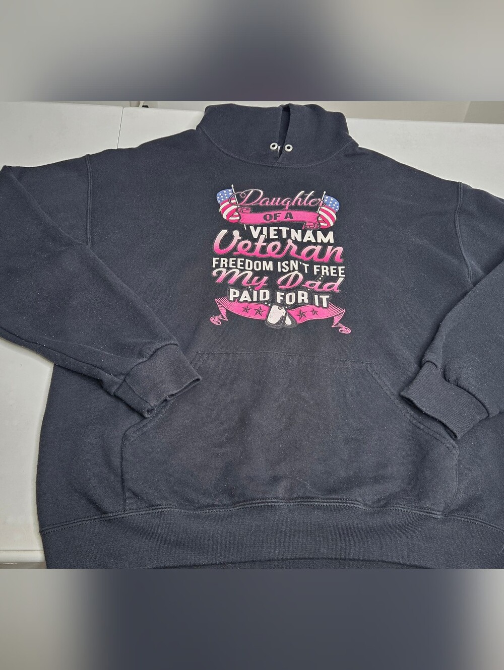 Jerzees NuBlend Daughter Of A Vietnam Veteran Hoodie Sweatshirt Mens Large Black